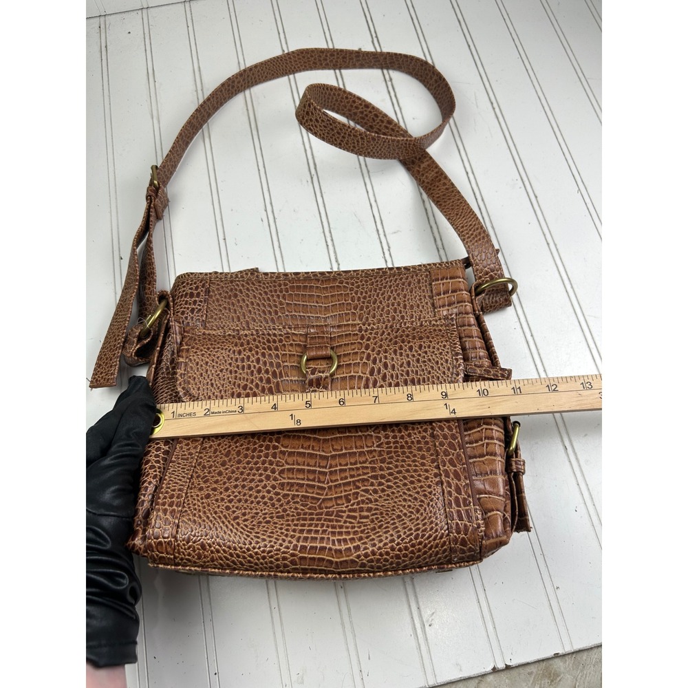 Coldwater Creek Vintage Sophie Brown Croc Embossed Leather Boho Crossbody Bag - Picture 13 of 14